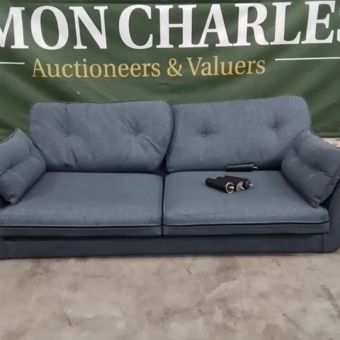 QUALITY DESIGNER BLUE FABRIC UPHOLSTERED 3 SEATER SOFA