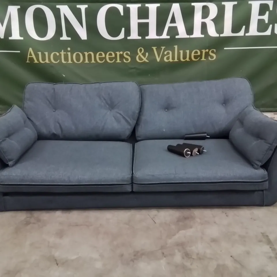 QUALITY DESIGNER BLUE FABRIC UPHOLSTERED 3 SEATER SOFA