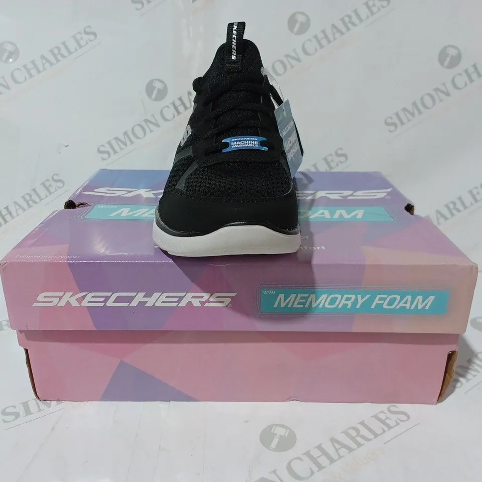 BOXED PAIR OF SKECHERS TRAINERS IN BLACK 5.5