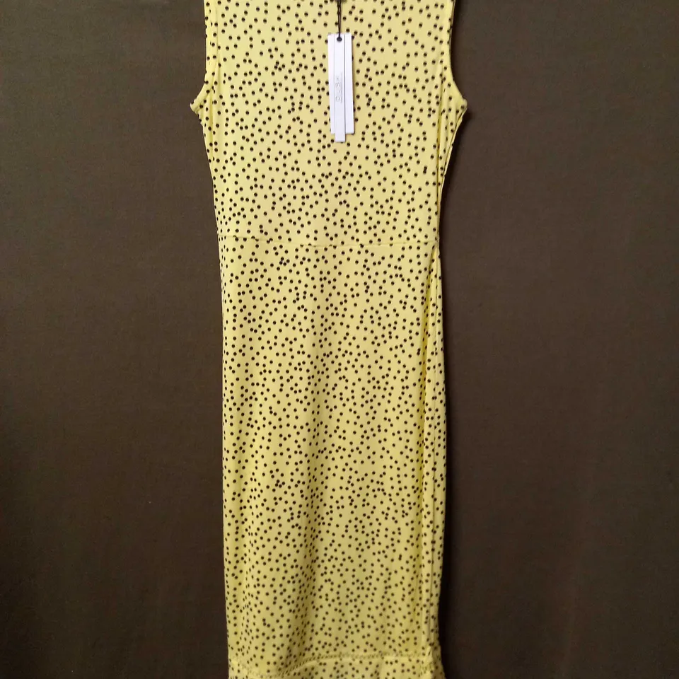 DUSK SPOT LACE TRIM MIDI DRESS IN LEMON - SIZE 6