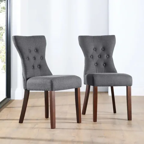 BOXED BEWLEY UPHOLSTERED BUTTONED BACK DINING CHAIR SLATE FABRIC DARK LEGS