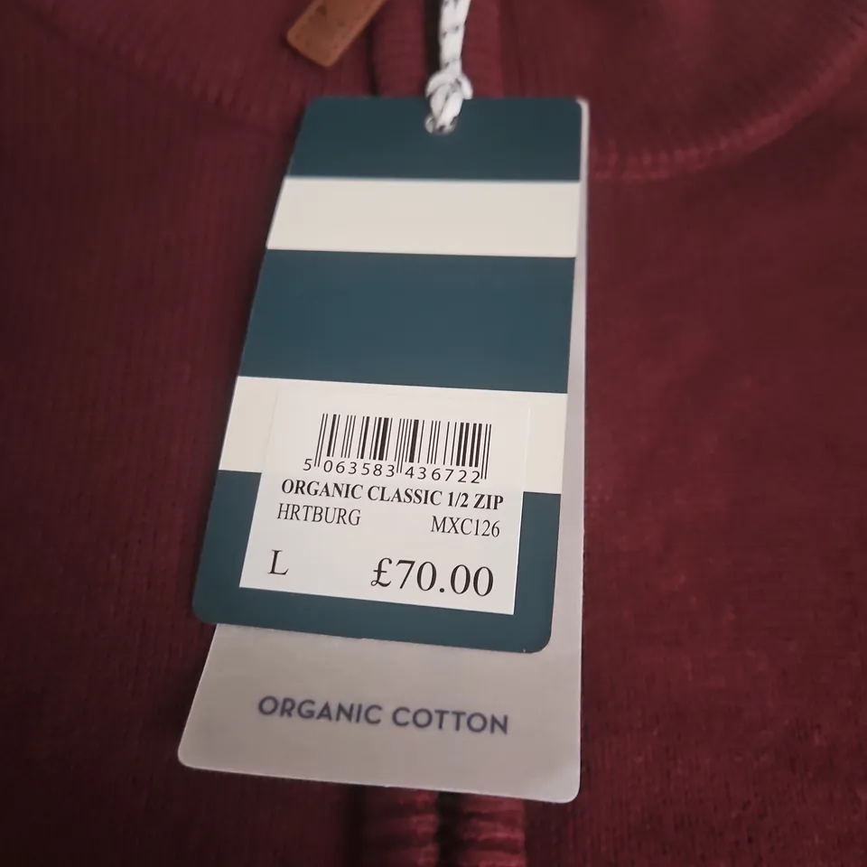 CREW CLOTHING COMPANY ORGANIC COTTON BURGUNDY JUMPER, UK SIZE L
