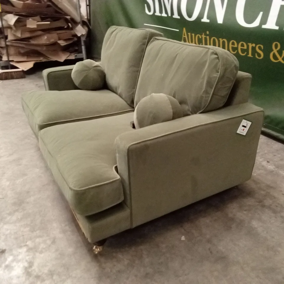 QUALITY DESIGNER ADDISON 2 SEATER KHAKI GREEN VELVET SOFA