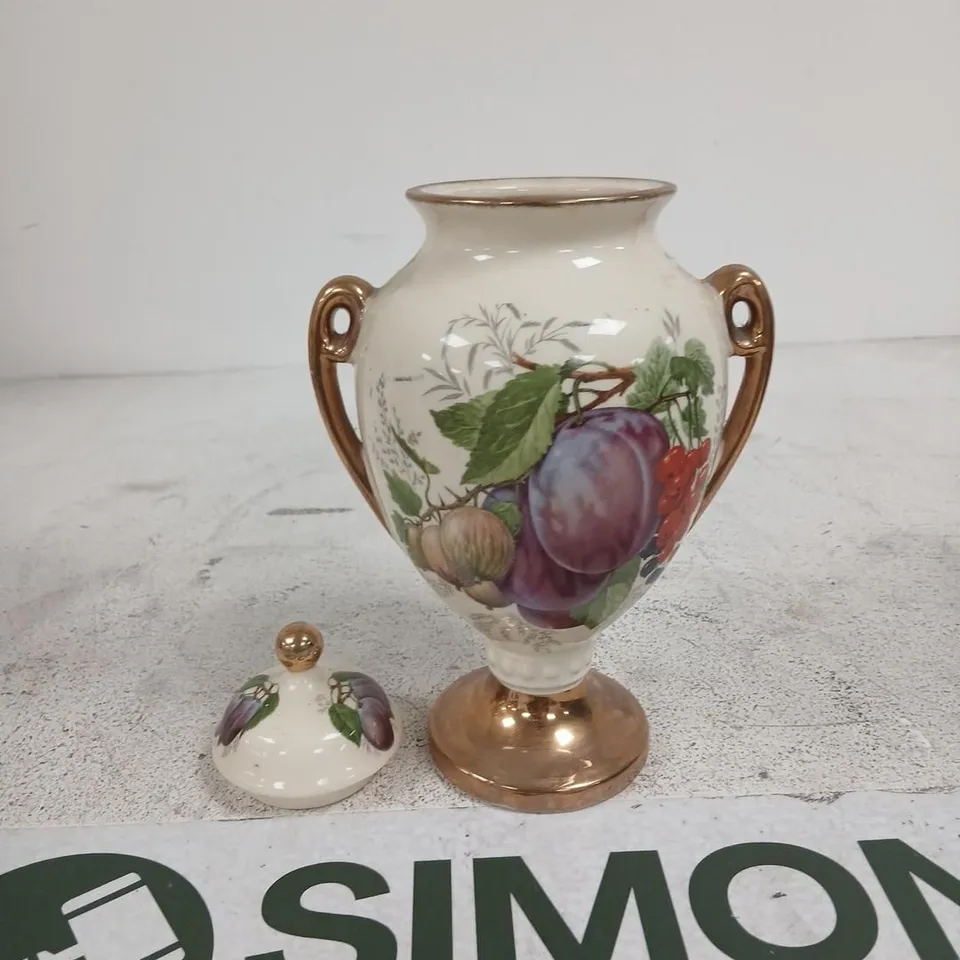 VINTAGE KLM STAFFORDSHIRE LIDDED URN VASE "ORCHARD FRUITS" PATTERN