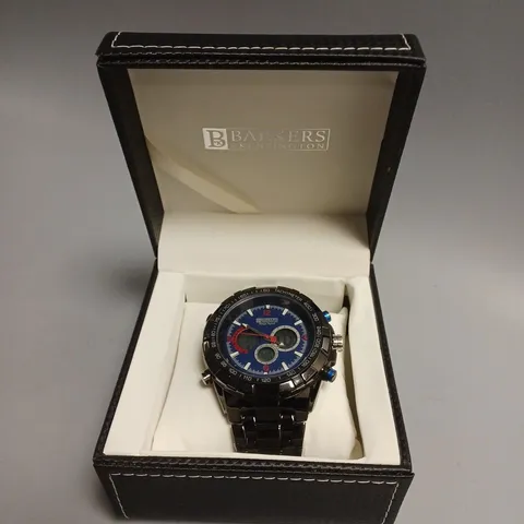 BOXED BARKERS OF KENSINGTON MEGA SPORT BLUE DIAL WATCH