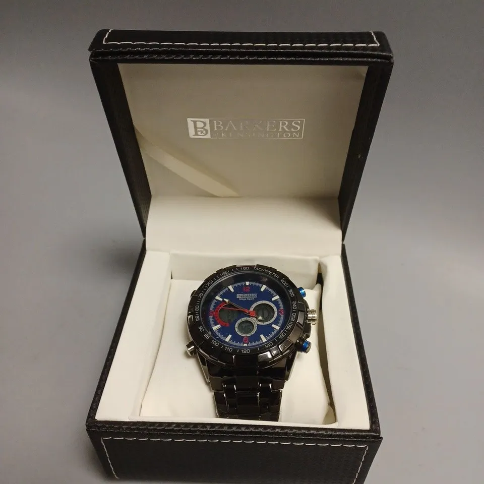 BOXED BARKERS OF KENSINGTON MEGA SPORT BLUE DIAL WATCH 
