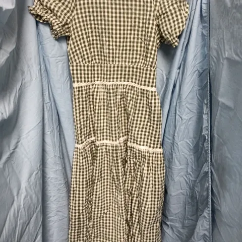 NOBODY'S CHILD DARA MIDI DRESS – GREEN GINGHAM, UK 8 (EU 36, USA 4)