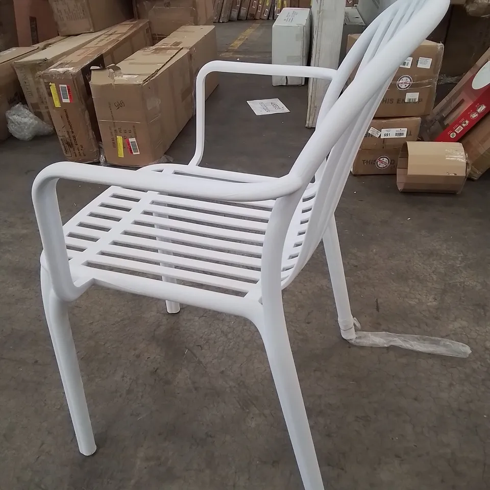 BOXED SET OF 4 KIMBLER STACKING PATIO DINING ARMCHAIRS IN WHITE (1 BOX)