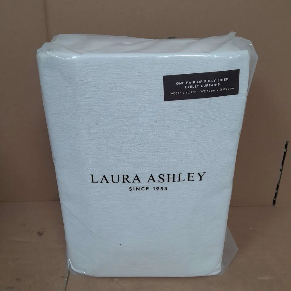 LAURA ASHLEY FULLY LINED EYELET CURTAINS - ABBOTT OYSTER