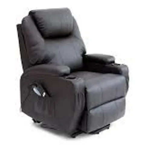 BOXED CINE BROWN FAUX LEATHER RISE RECLINER CHAIR (2 BOXES)