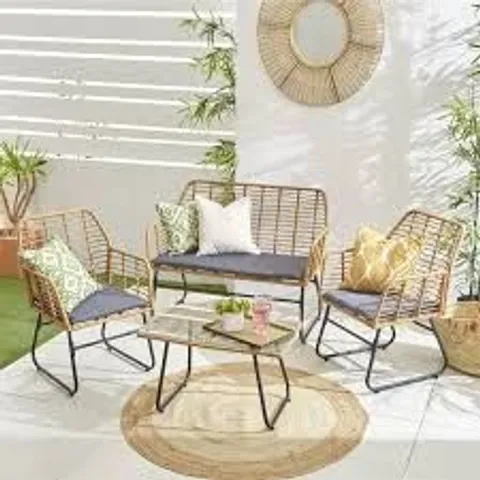 BOXED NEO 4 SEATER GREY BAMBOO GARDEN LOUNGE SET (1 BOX)