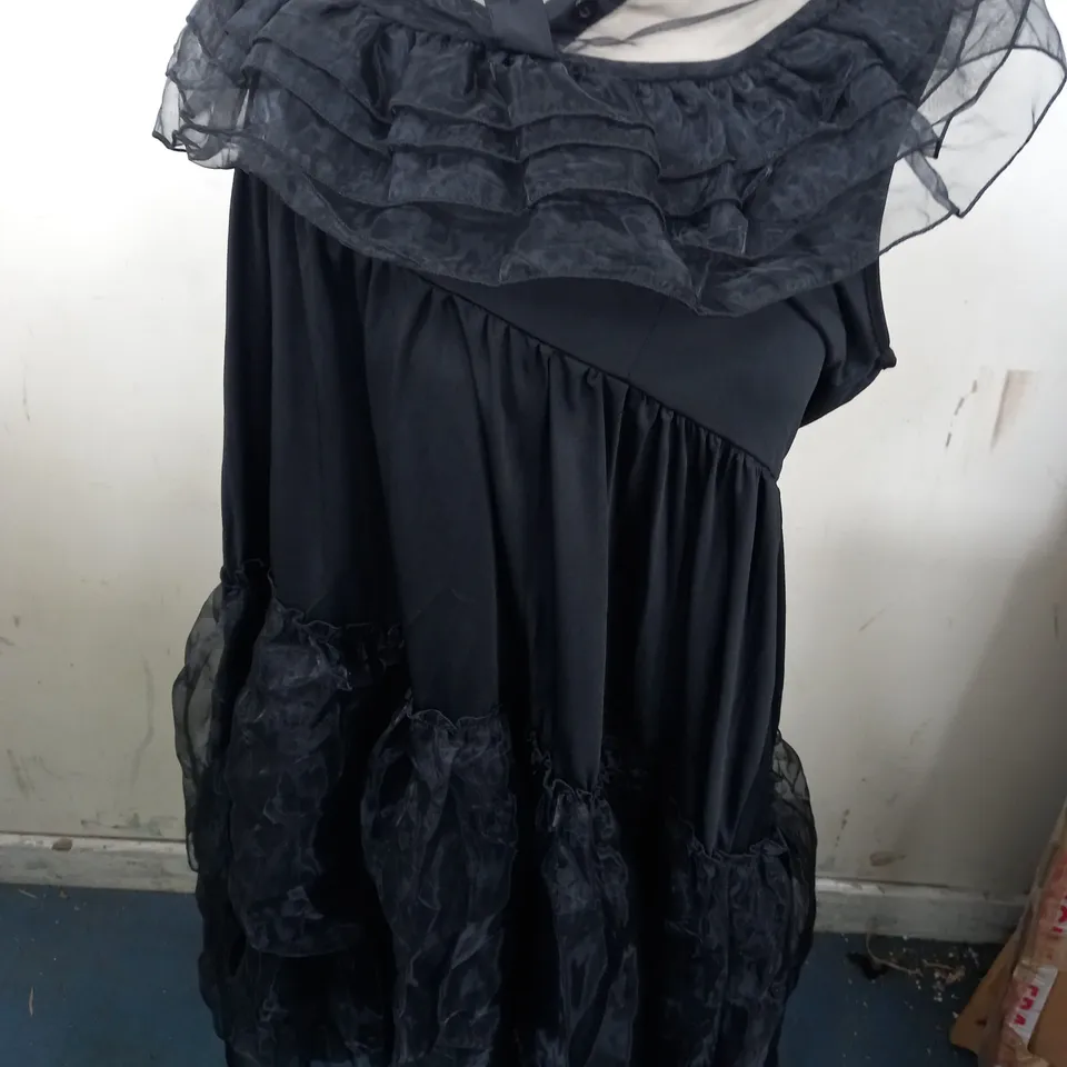 DESIGNER BLACK NET RUFFLED FULL LENGTH DRESS - XXL