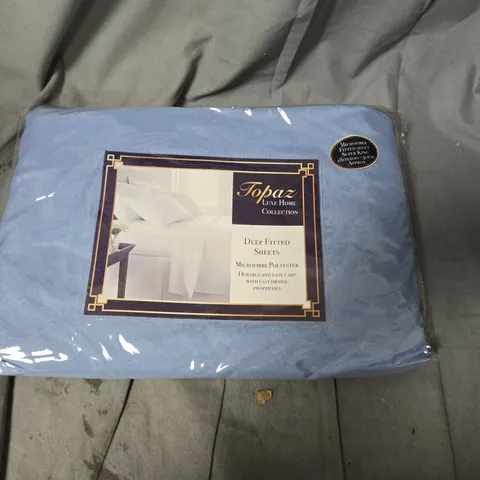 APPROXIMATELY 10 TOPAZ LUXI HOME COLLECTION DEEP FITTED SHEETS – MICROFIBER POLYESTER, BLUE - SUPER KING SIZE
