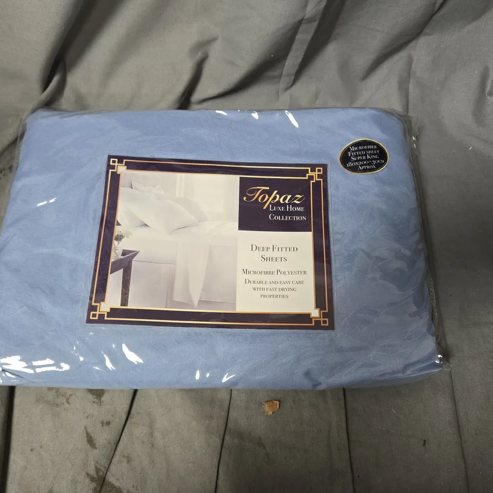 APPROXIMATELY 10 TOPAZ LUXI HOME COLLECTION DEEP FITTED SHEETS – MICROFIBER POLYESTER, BLUE - SUPER KING SIZE
