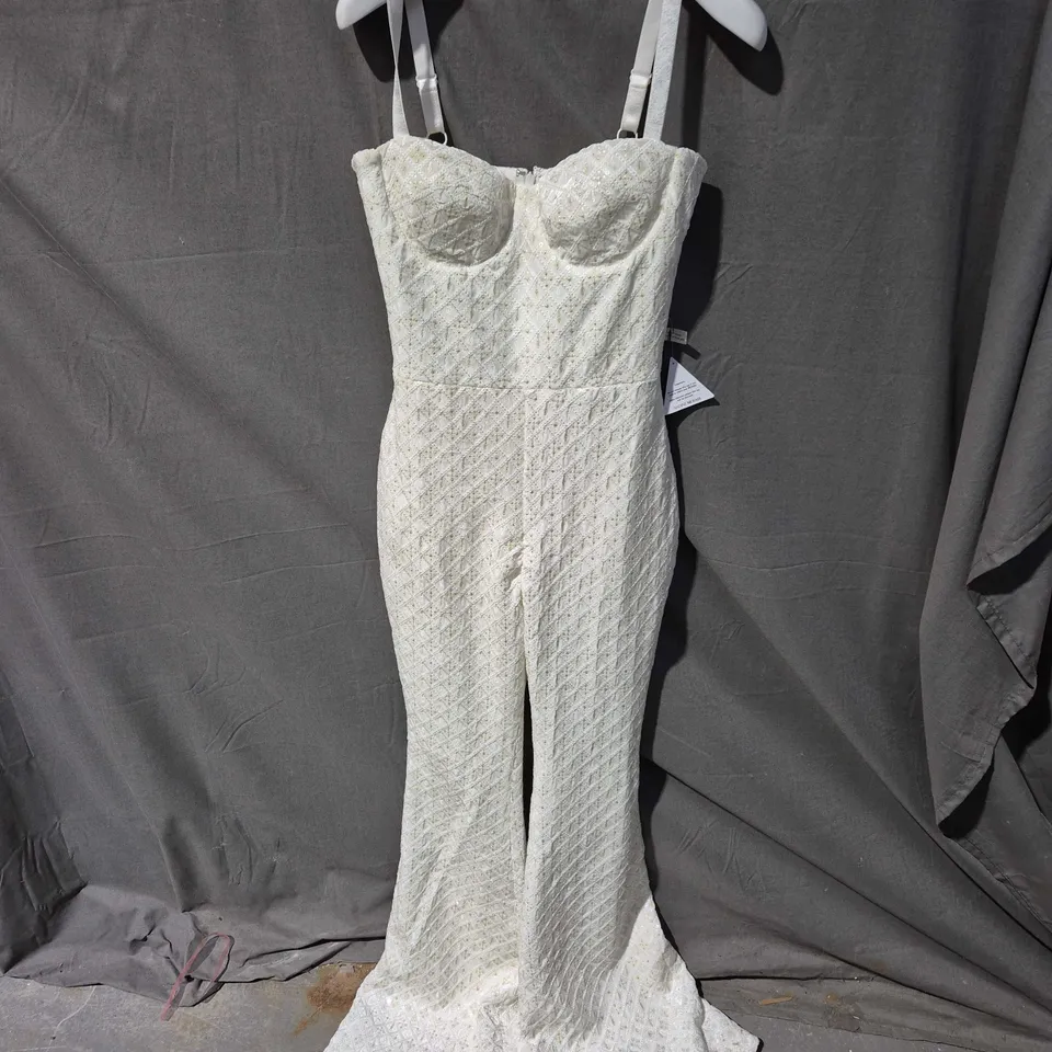 NADINE MERABI WHITE LACE JUMPSUIT – UK 8 (US 4, EU 36)