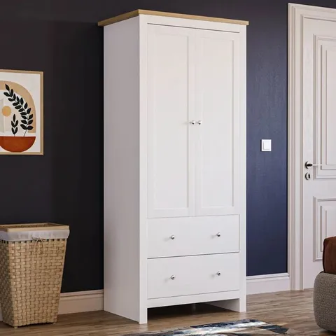 BOXED MORLEY 2 DOOR 2 DRAWER WARDROBE WITH HANGING CLOTHES RAIL - WHITE (2 BOXES)
