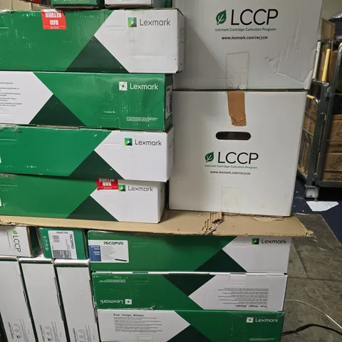 PALLET OF APPROXIMATELY 90 ASSORTED LEXMARK PRODUCTS TO INCLUDE - 76C0PV0 ONE COLOUR PHOTOCONDUCTOR UNIT - 74C0ZV0 ONE COLOUR RETURN PROGRAM IMAGING KIT - 70C0Z50 ONE BLACK AND COLOUR IMAGING KIT - CO