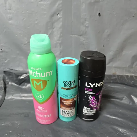 APPROXIMATELY 10 ASSORTED AEROSOLS TO INCLUDE LYNX , LOREAL CONCEALER SPRAY , MITCHUM SPRAY ,ETC