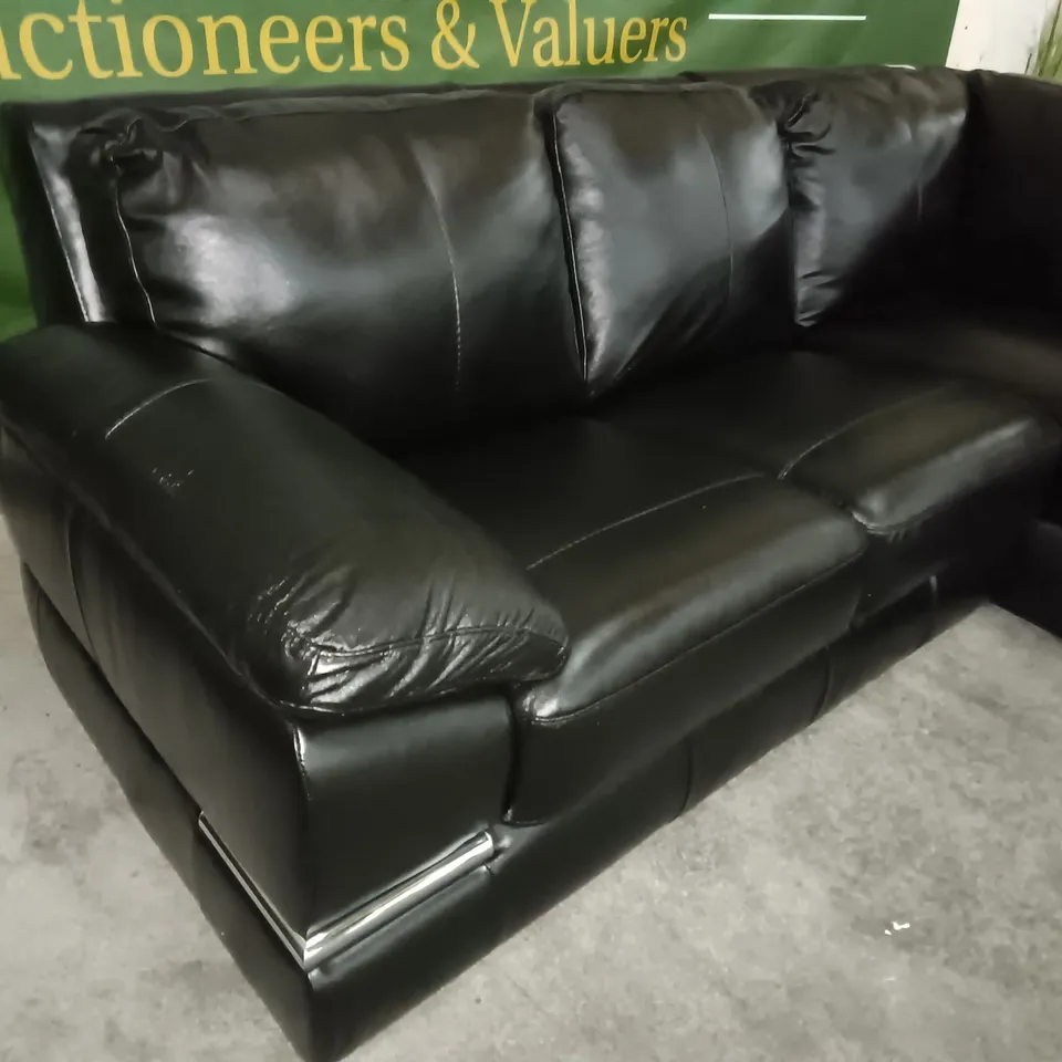 GLOSS BLACK CHAISE CORNER SOFA WITH CHROME DETAILS