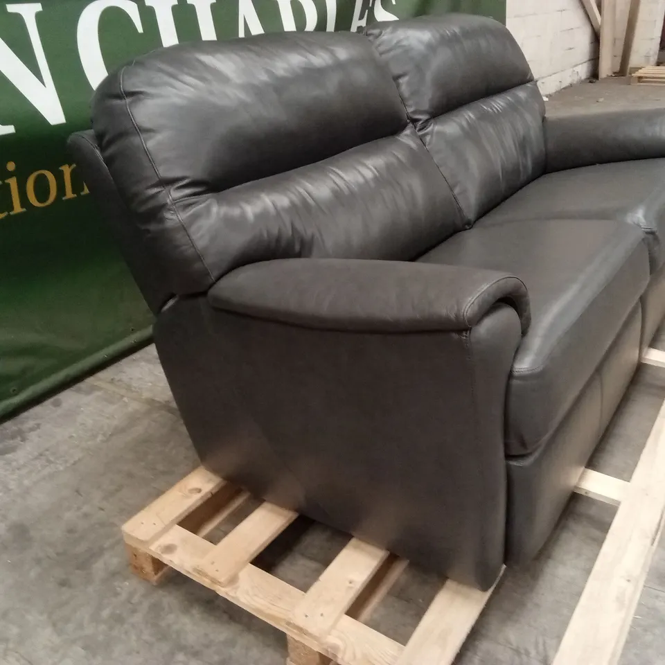 DESIGNER 3 SEATER LEATHER SOFA - SLATE GREY