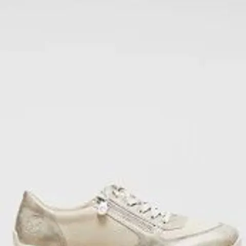 BOXED PAIR OF RIEKER SHOES IN METALLIC GOLD SIZE 6