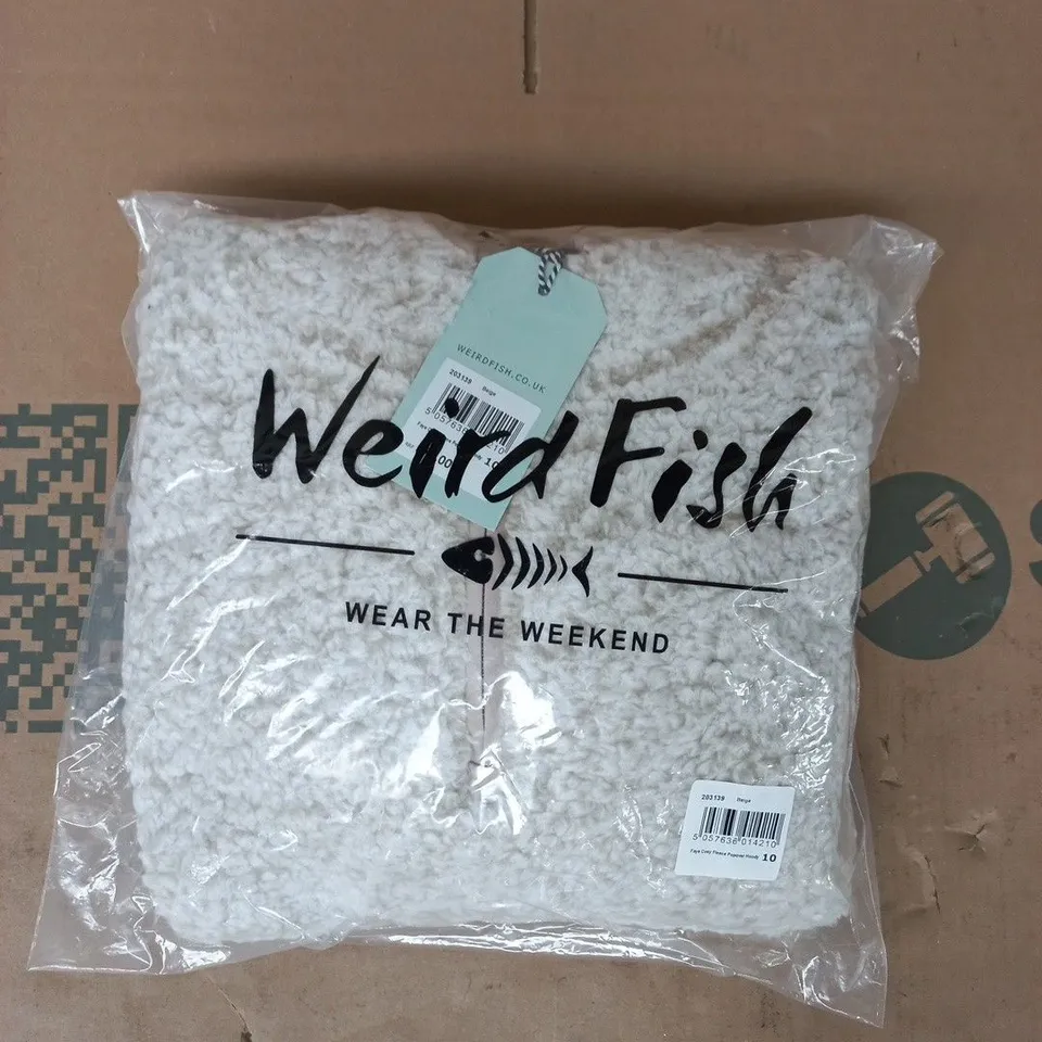 BAGGED WEIRD FISH FAYE COSY FLEECE POPOVER HOODY IN BEIGE SIZE 10
