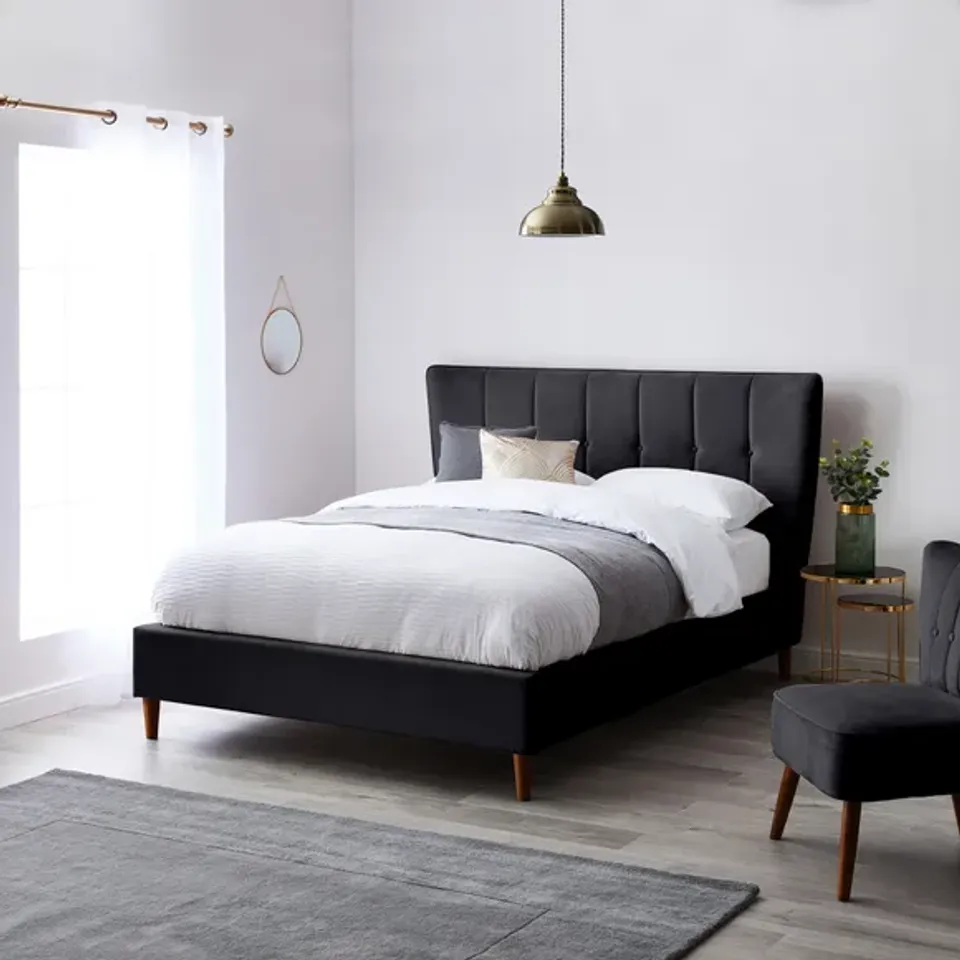 BOXED ISLA CHARCOAL VELVET KINGSIZE BEDFRAME (2 BOXES)