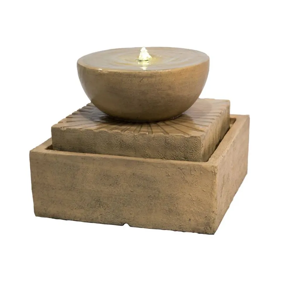 BOXED PEAKTOP BY TEAMSON HOME GARDEN WATER FEATURE WITH LIGHTS, OUTDOOR 2 TIER WATER FOUNTAIN & PUMP