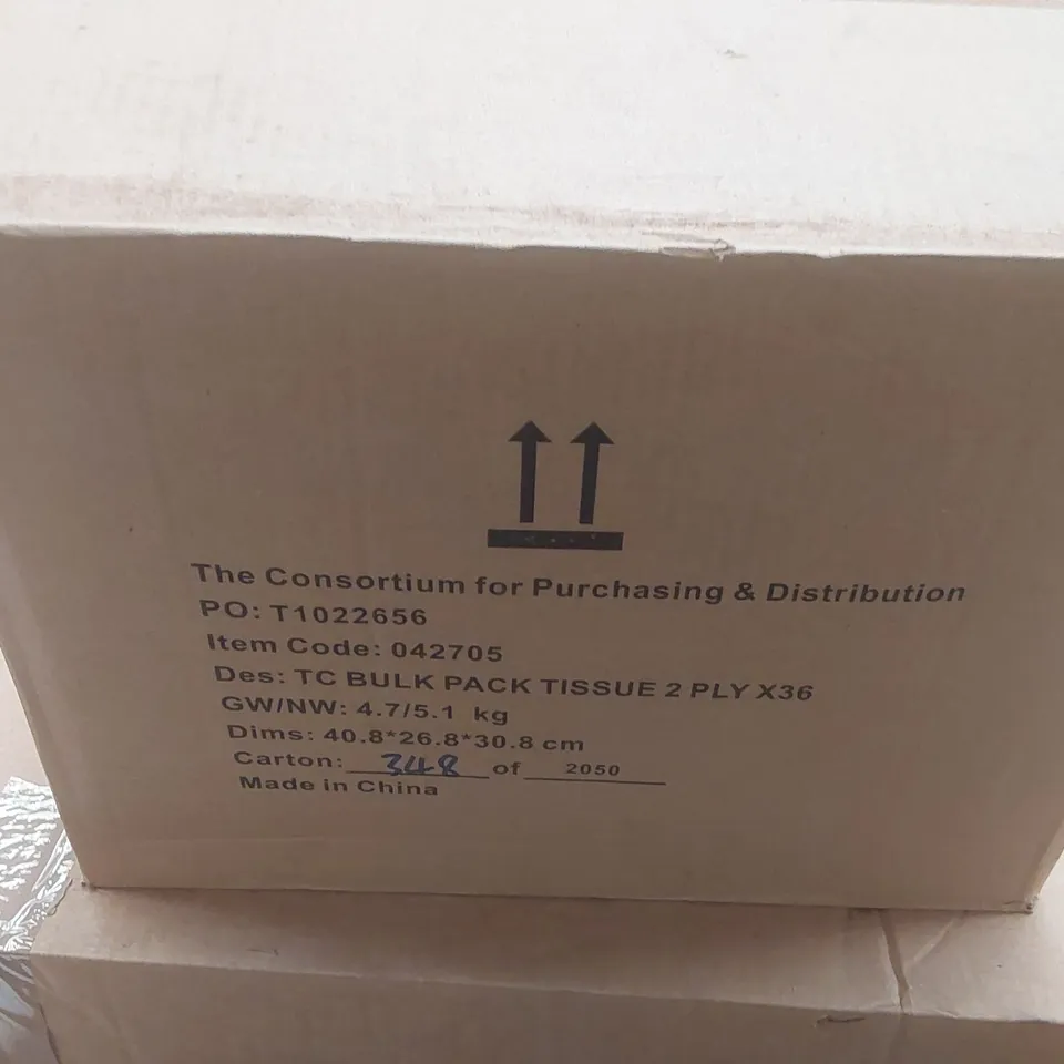BOX CONTAINING 36 BULK PACK 2 PLY TISSUE PAPER