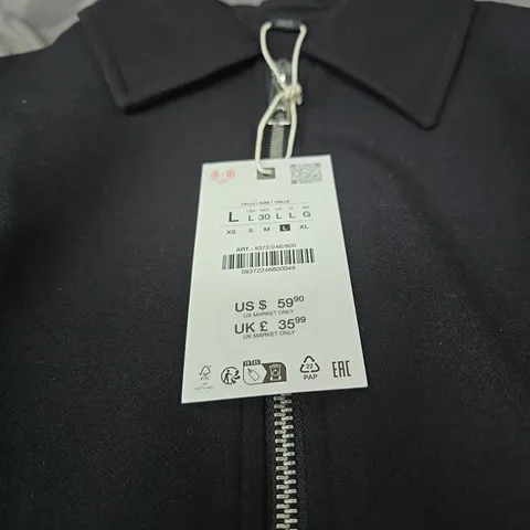 ZARA BLACK ZIP-FRONT BOMBER JACKET LARGE