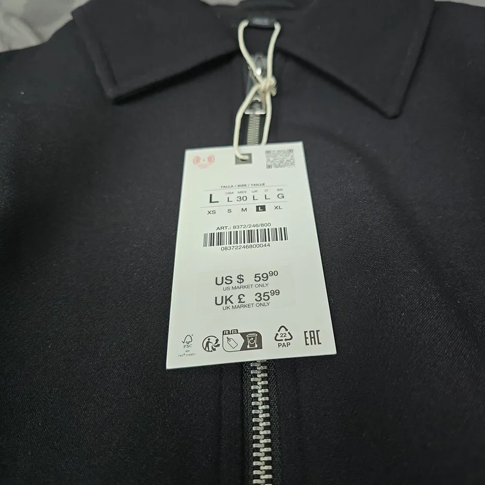 ZARA BLACK ZIP-FRONT BOMBER JACKET LARGE