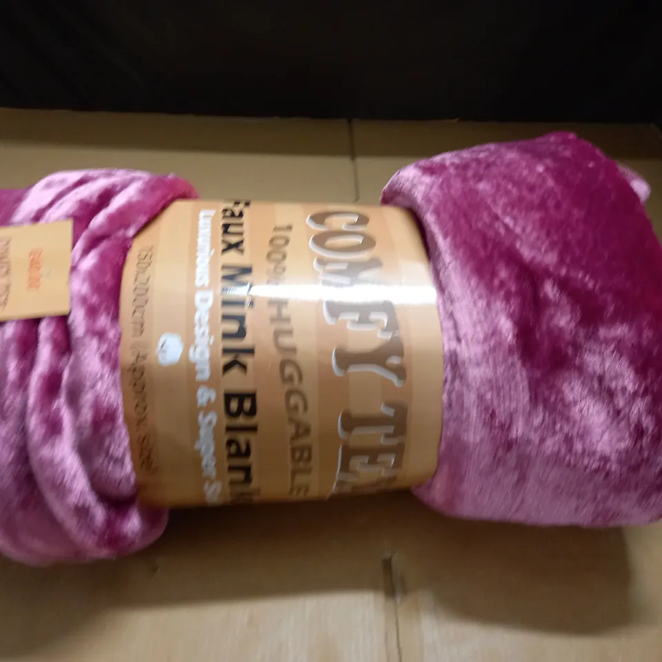 COMFY TEX FAUX MINK BLANKET IN PINK - 150X200CM