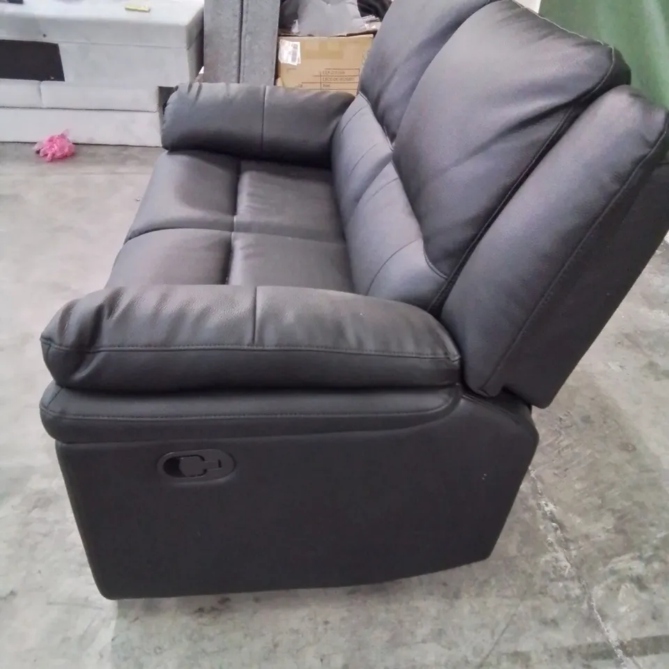 DESIGNER 2 SEATER MANUAL RECLINING SOFA IN BLACK LEATHER 