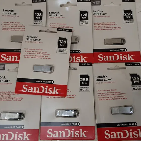 LOT OF 7 SANDISK 128GB ULTRA LUXE 3.1 FLASH DRIVES