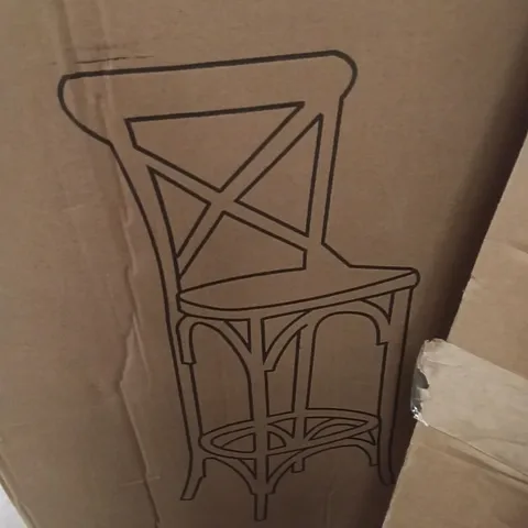 BOXED BOLERO WOODEN BARSTOOL WITH METAL CROSS BACKREST - NATURAL 