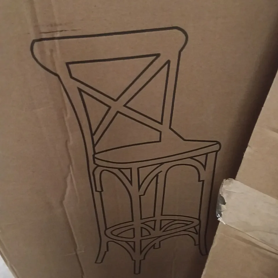 BOXED BOLERO WOODEN BARSTOOL WITH METAL CROSS BACKREST - NATURAL