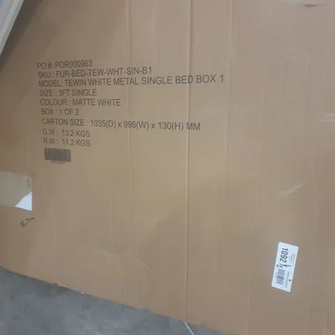 BOXED UNIVERSAL WHITE METAL SINGLE BED FRAME (2 BOXES)