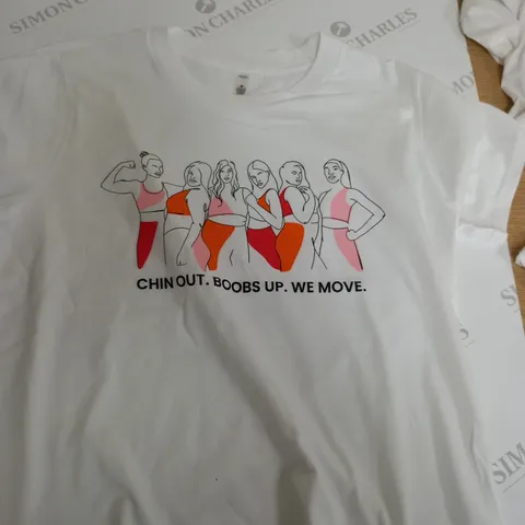 BOX OF APPROX. 10 ASSORTED AS COLOUR CUBE CHIN OUT. BOOBS UP . WE MOVE . WITH DIFFERENT SIZES TO INCLUDE - M- L