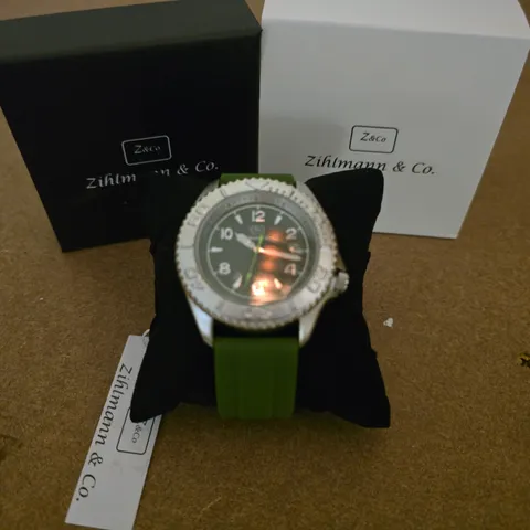 ZIHLMANN & CO. WRISTWATCH – BLACK DIAL, GREEN SILICONE STRAP