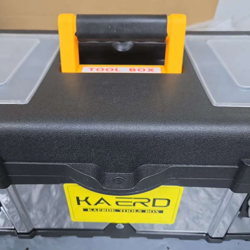 KAERD TOOL BOX WITH TWIN CLEAR COMPARTMENTS AND ORANGE HANDLE