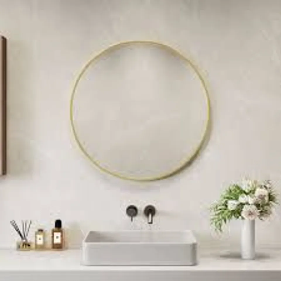 BOXED NEO GOLD NORDIC ROUND METAL FRAME WALL MIRROR 80cm