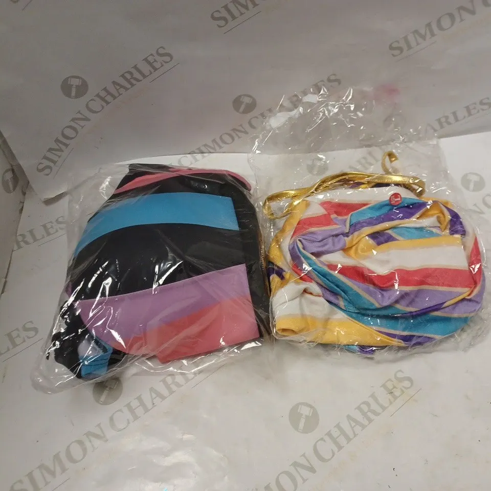 BRAND NEW LOT OF 6 BLUE MERMAID SWIMSUITS OF VARIED SIZES, AND 4 STRIPED SWIMSUITS OF VARIED SIZES