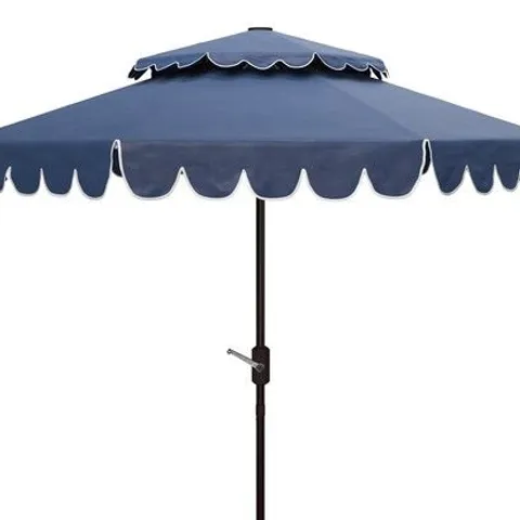 BOXED VENICE 9FT ROUND DOUBLE TOP CRANK UMBRELLA NAVY/WHITE