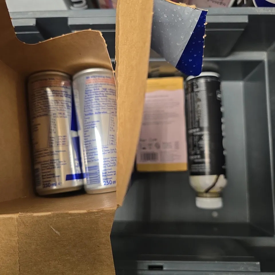 APPROXIMATELY 8 ASSORTED FOOD & DRINK ITEMS TO INCLUDE - PEPSI MAX , RED BULL ETC
