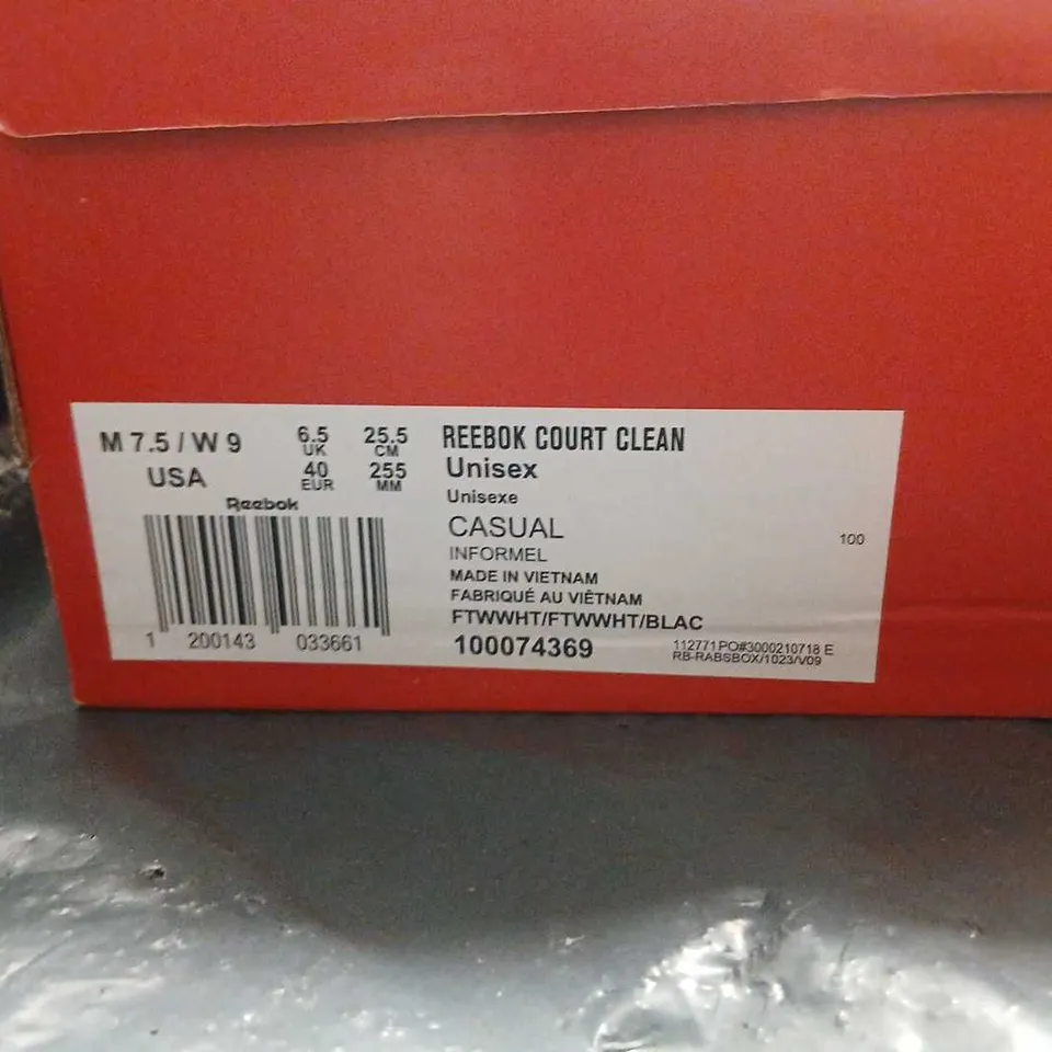 REEBOK COURT CLEAN WHITE SNEAKERS - UNISEX CASUAL SHOES, UK 6.5 (US M 7.5 / W 9, EU 40)