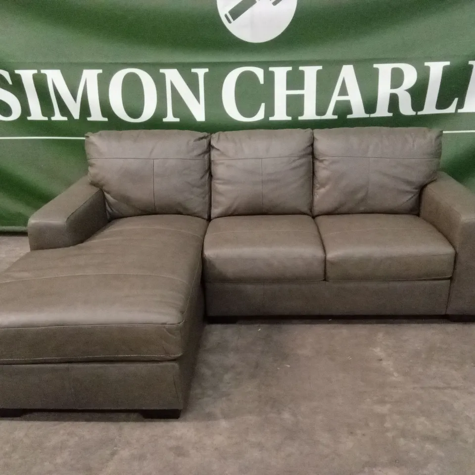 HAMPSHIRE ITALIAN LEATHER LEFT HAND 3 SEATER CHAISE - VINTAGE GREY RRP £1699