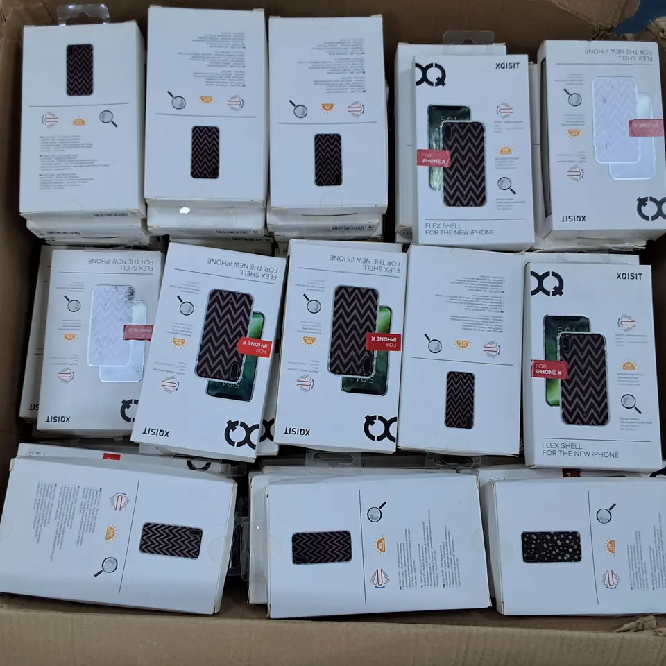 LARGE BOX OF ASSORTED XQISIT IPHONE CASES FOR VARIOUS SIZES 