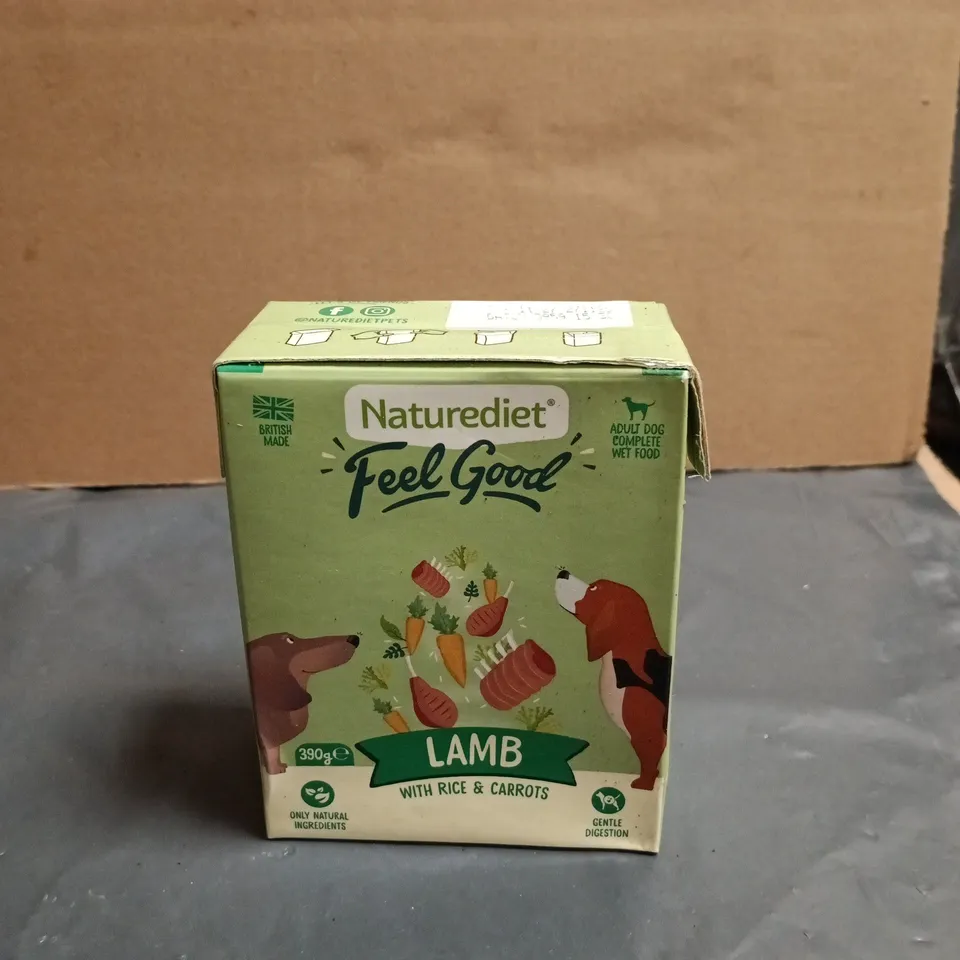 TOTE OF APPROXIMATELY 14 X NATUREDIET FEEL GOOD COMPLETE ADULT DOG WET FOOD 390G