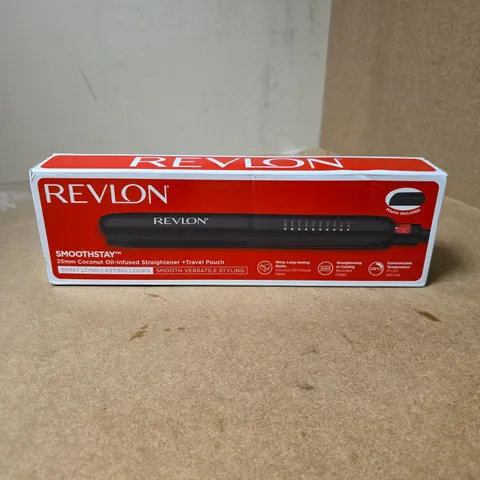 REVLON SMOOTHSTAY 25MM COCONUT OIL-INFUSED STRAIGHTENER – BOXED WITH TRAVEL POUCH