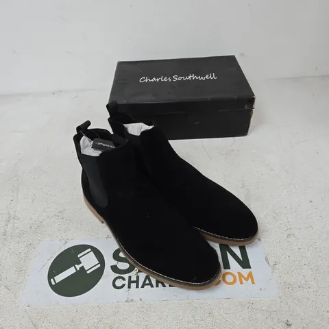 UK 12 CHARLES SOUTHWELL KANSAS BLACK SUEDE CHELSEA BOOTS